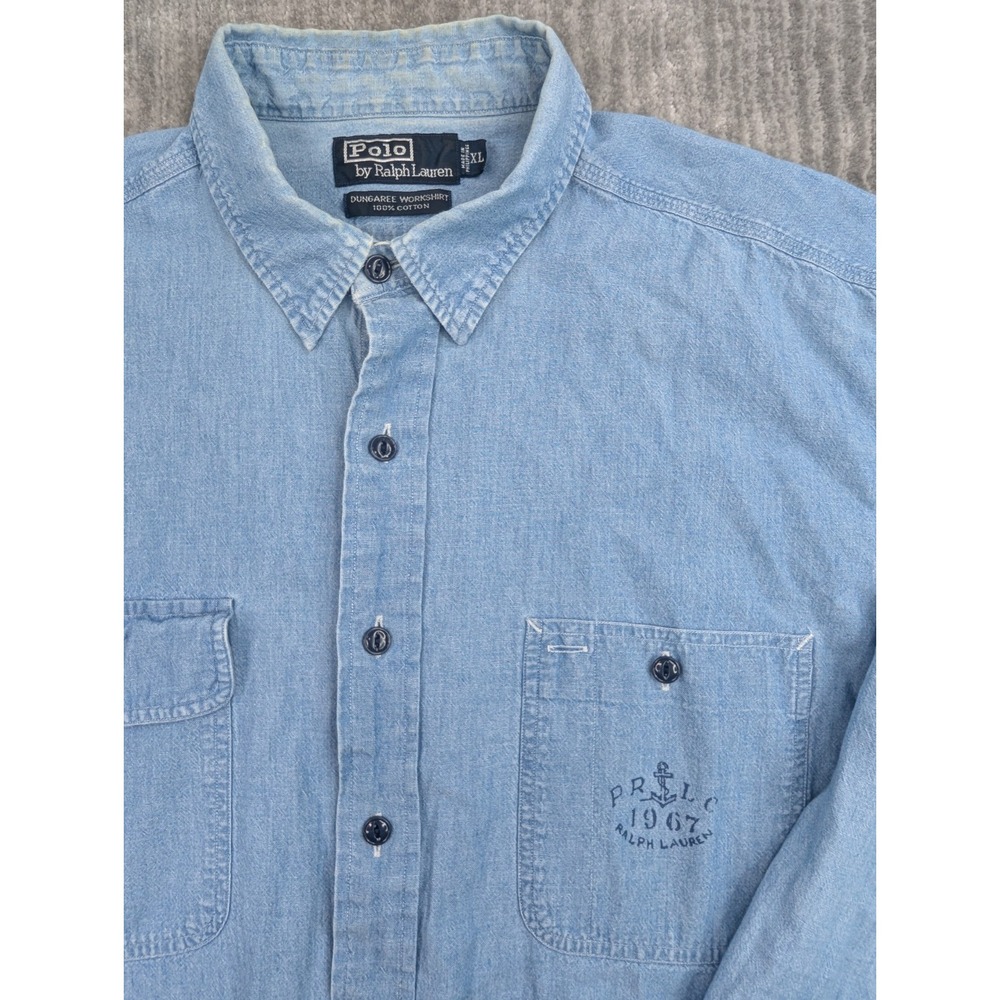 Polo Ralph Lauren Dungaree Workshirt Mens XL Denim Chambray Naval Reserve Cotton